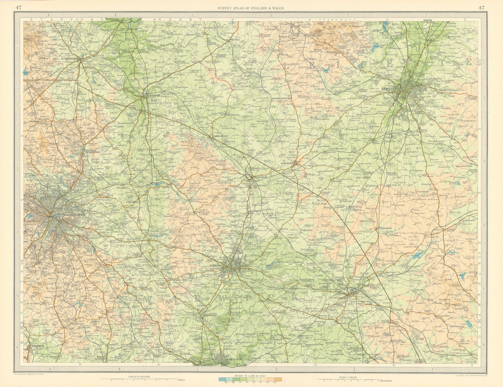 MIDLANDS Birmingham Rugby Leicester Coventry Leamington Spa Redditch 1939 map